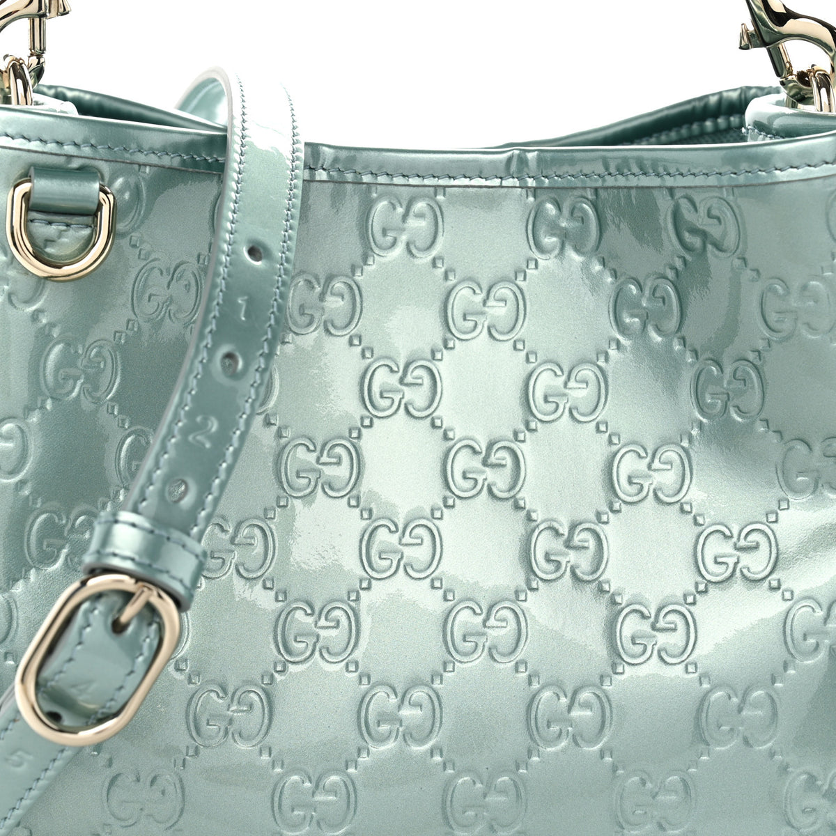 Patent GG Emblem Small Bucket Bag Light Blue