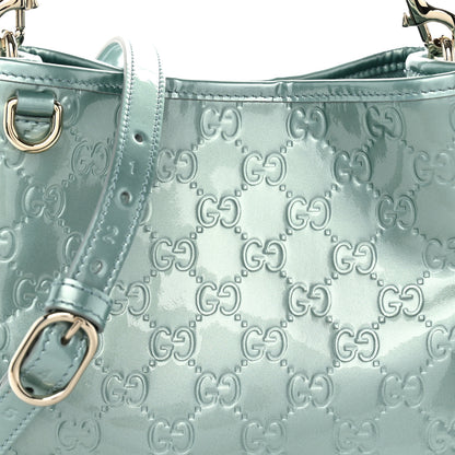 Gucci Patent GG Emblem Small Bucket Bag Light Blue 8 of 10