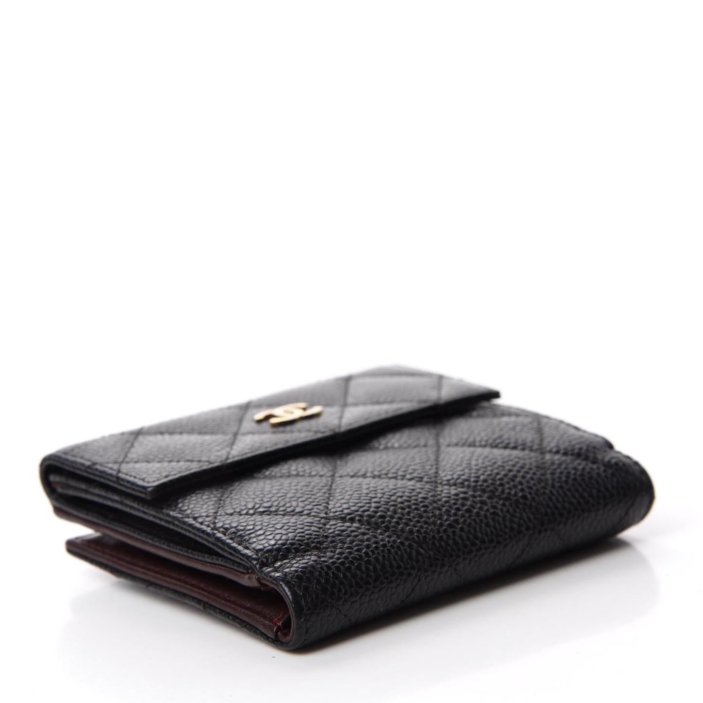 Caviar Quilted Compact French Flap Wallet Black