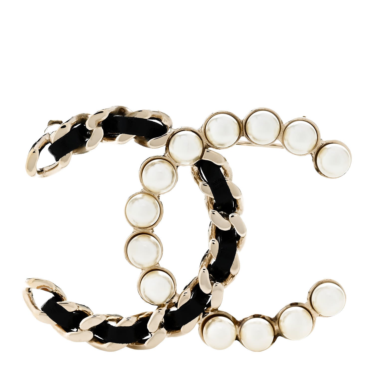 Chanel Lambskin Pearl CC Chain Brooch Black Gold 1 of 4
