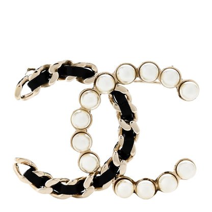 Chanel Lambskin Pearl CC Chain Brooch Black Gold 1 of 4