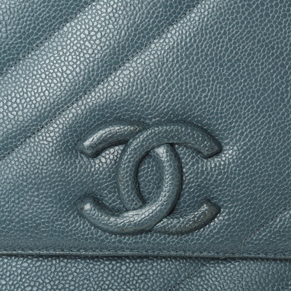 Chanel Caviar Diagonal Quilted Jumbo Single Flap Blue 17 of 18