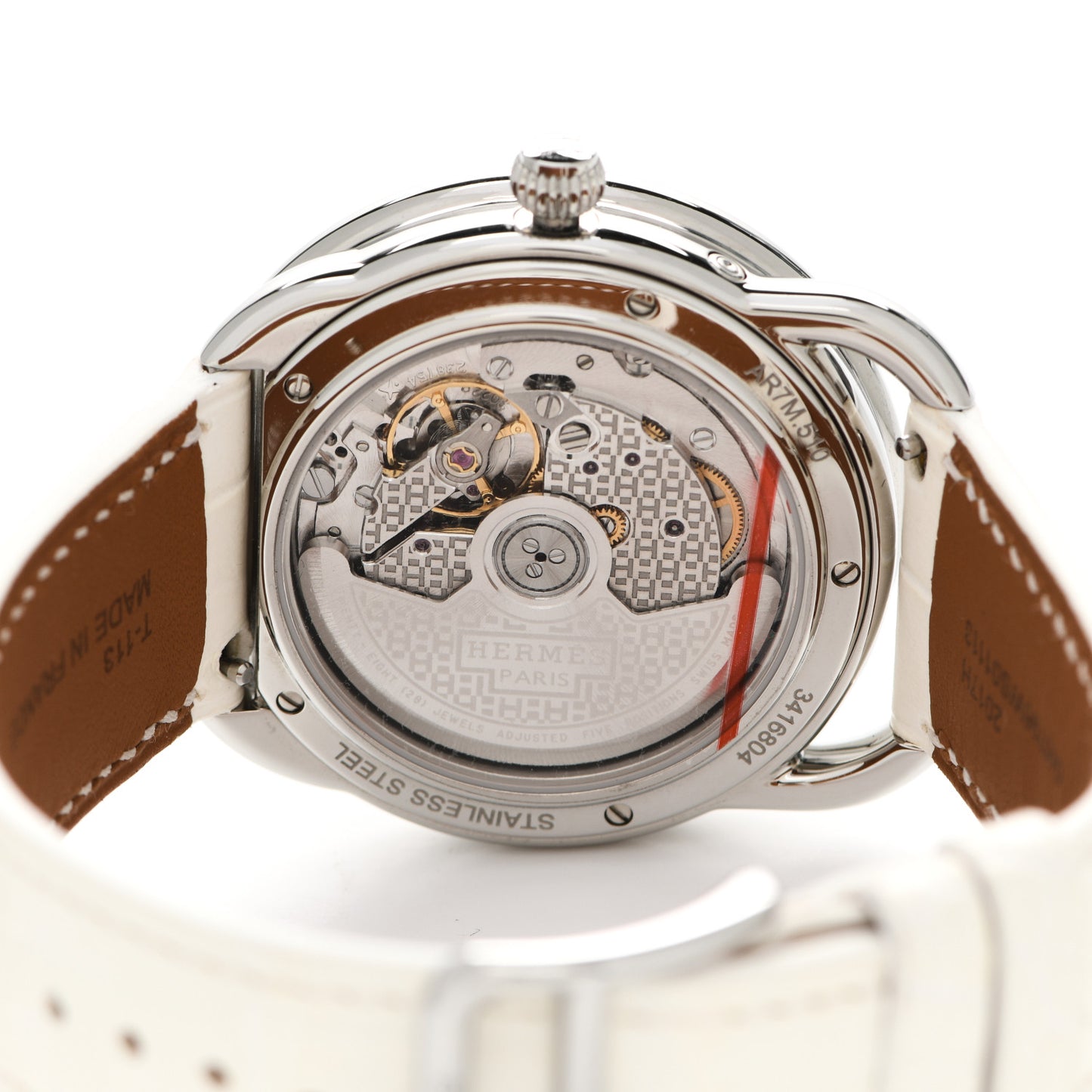 Stainless Steel Alligator 38mm Arceau Petite Lune Automatic Watch Blanc