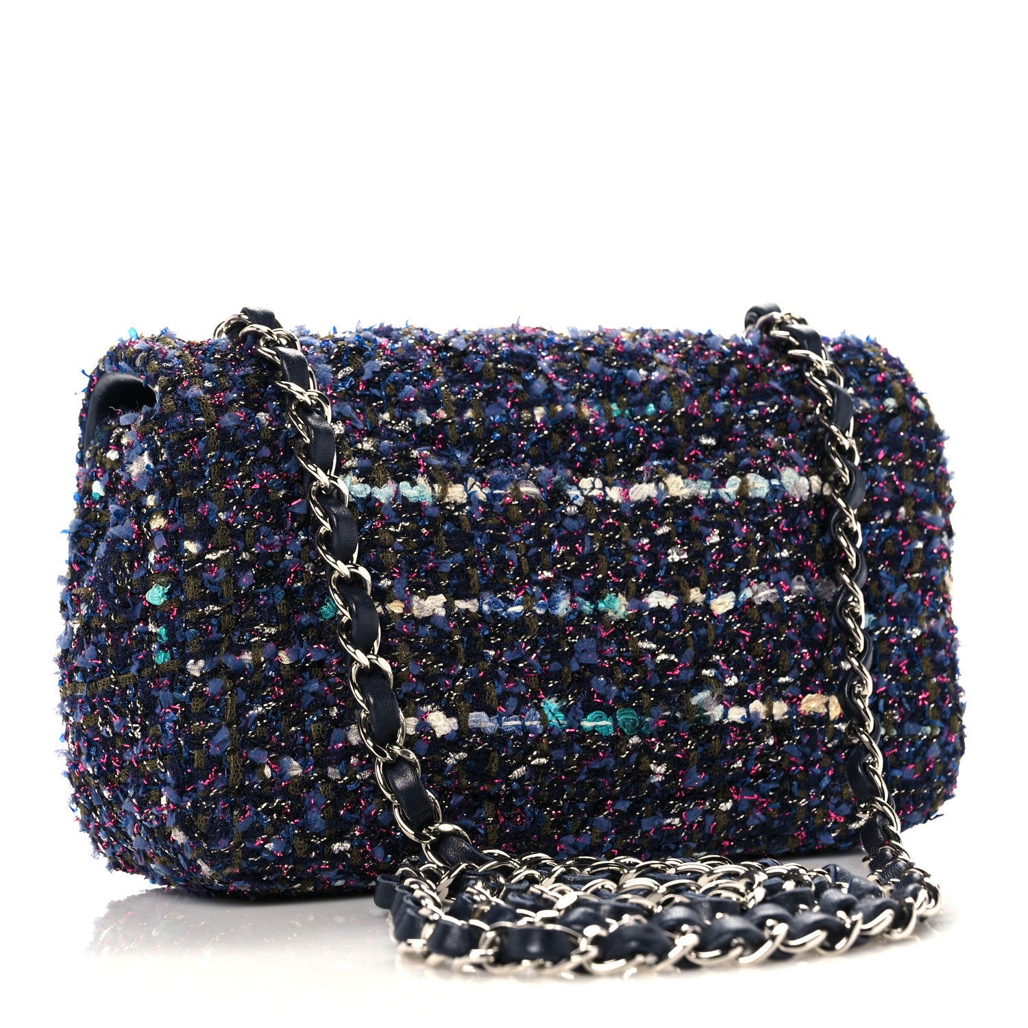 Chanel Tweed Quilted Mini Rectangular Flap Blue Purple Khaki Pink 2 of 8