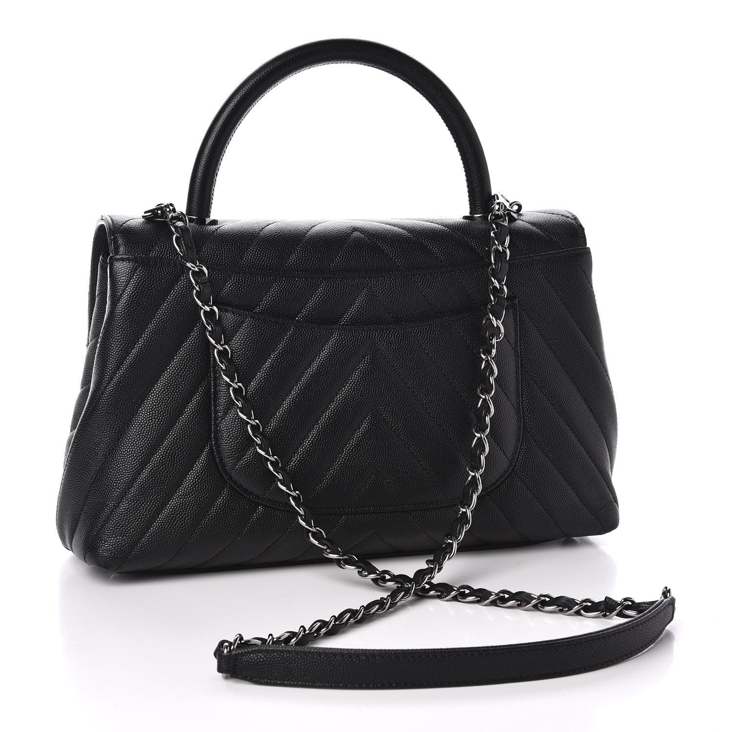 Chanel Caviar Chevron Quilted Small Coco Handle Flap Black 2 of 10