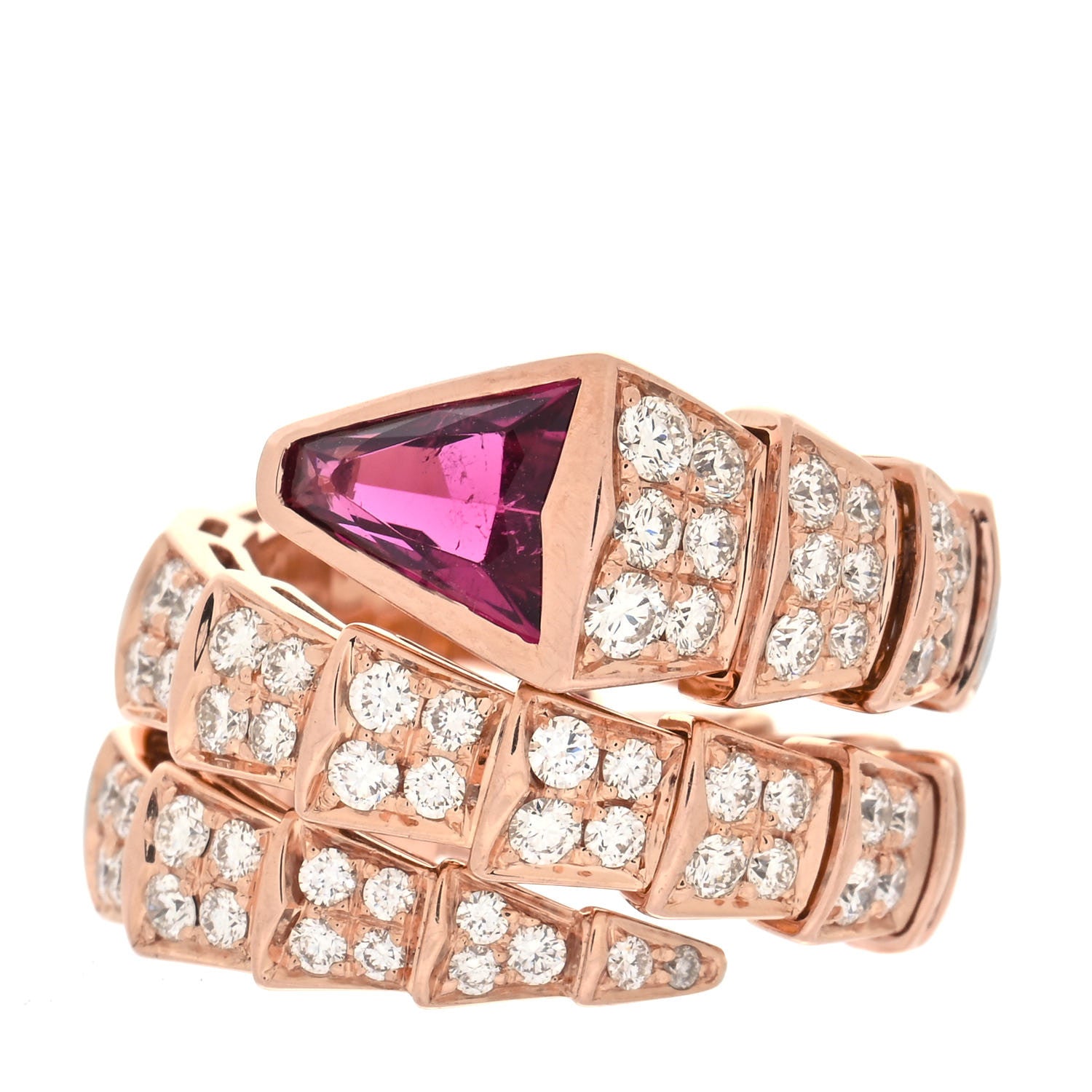 Bulgari 18K Rose Gold Diamond Rubellite Serpenti Viper Pave Ring M 1 of 6