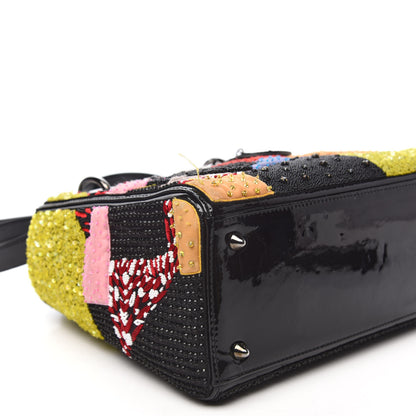 Christian Dior Patent Beaded Medium Lady Dior Black Multicolor 7 of 14