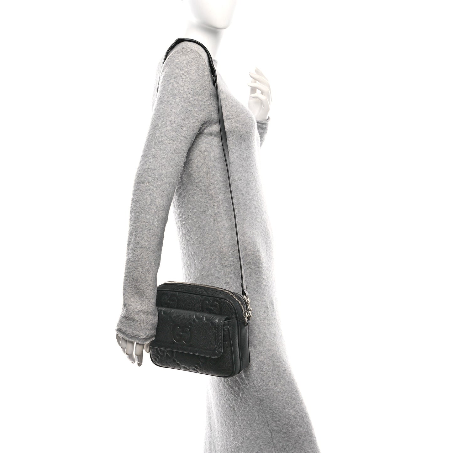 Piuma Calfskin Jumbo GG Embossed Small Messenger Bag Black