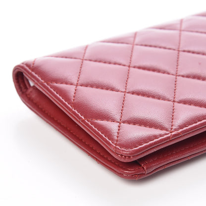 Chanel Lambskin Quilted Yen Wallet Red 12 of 15