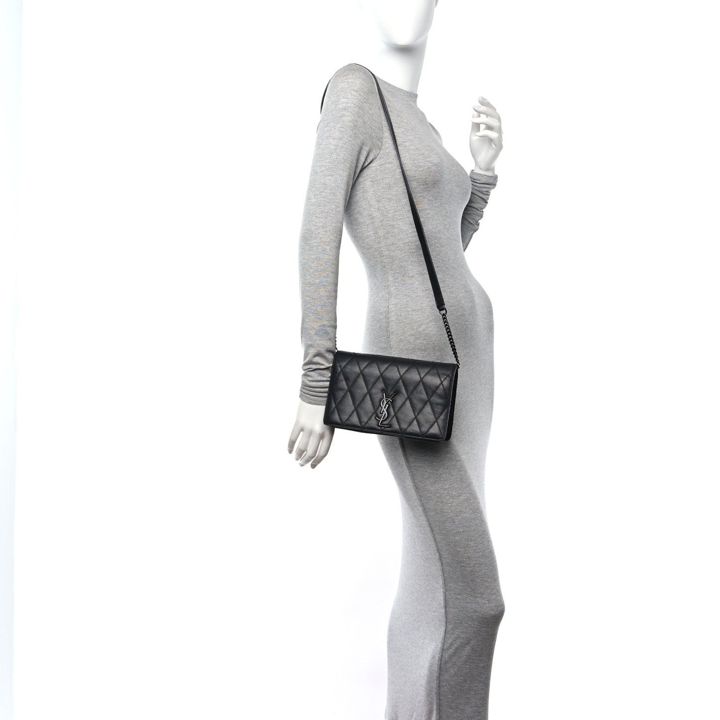 Lambskin Diamond Quilted Monogram Angie Chain Bag Black