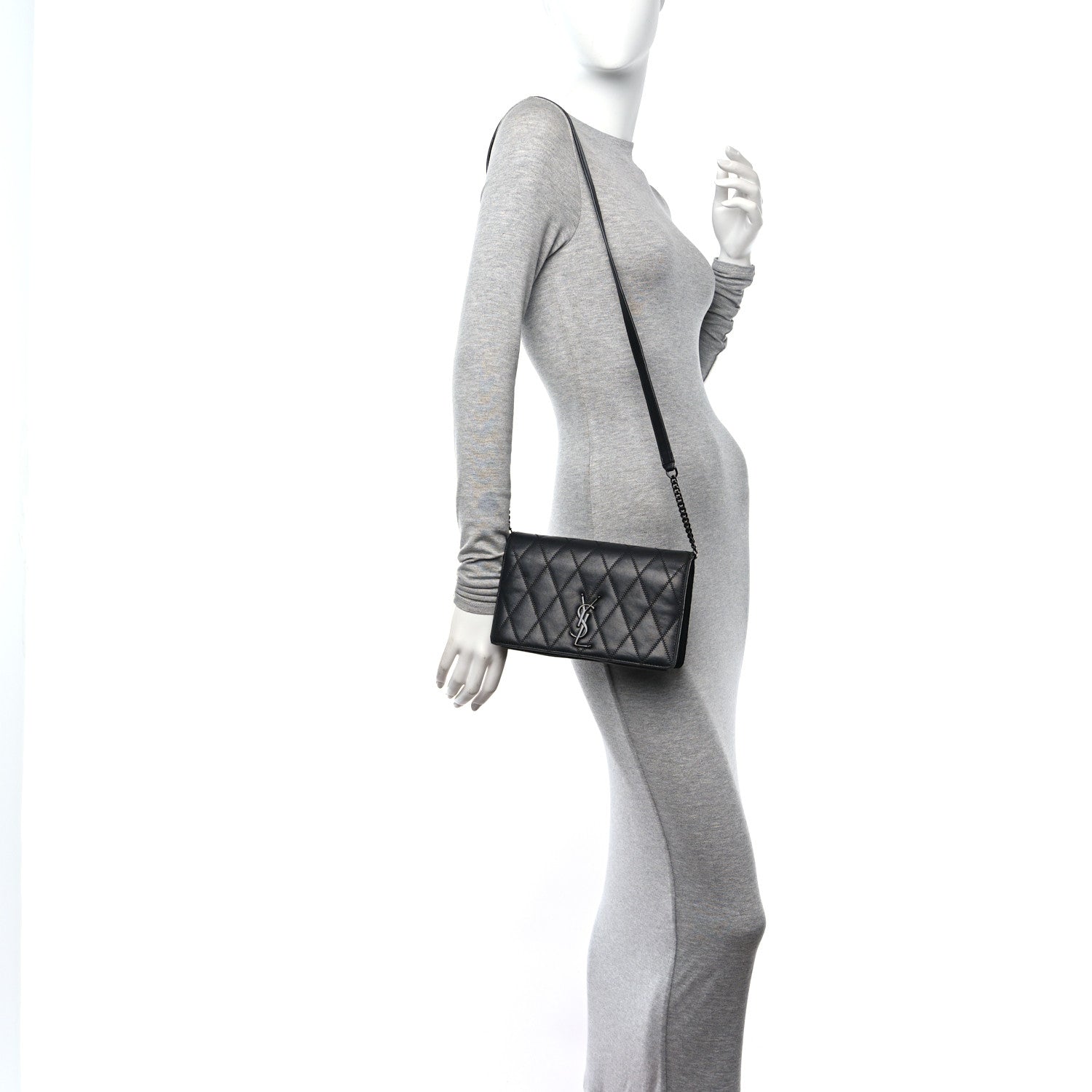 Saint Laurent Lambskin Diamond Quilted Monogram Angie Chain Bag Black 2 of 12