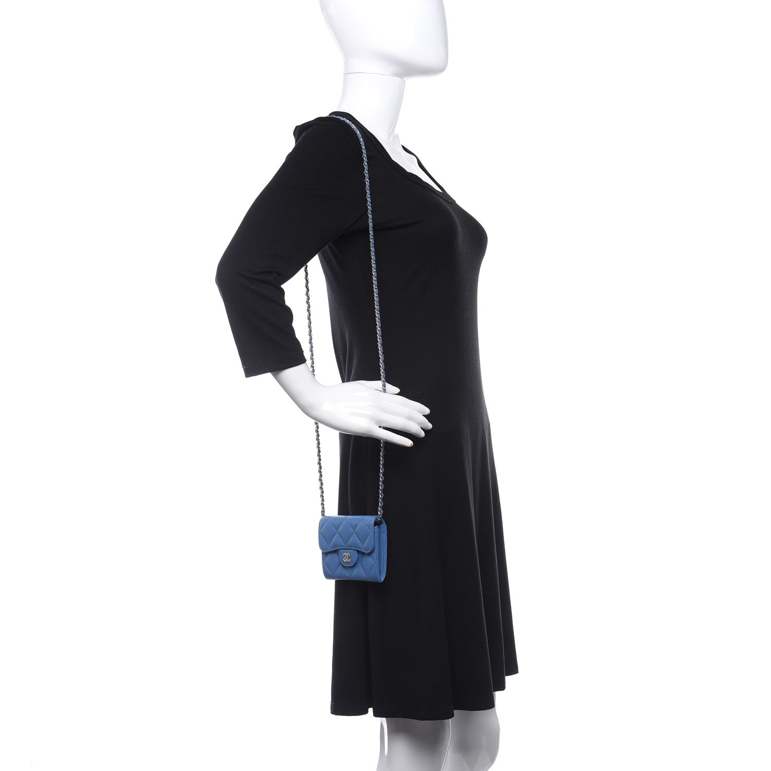 Chanel Caviar Quilted Flap Card Holder On Chain Blue 2 of 11