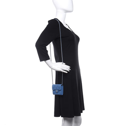 Chanel Caviar Quilted Flap Card Holder On Chain Blue 2 of 11