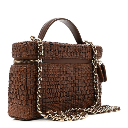 Chanel Braided Raffia Quilted Top Handle Slim Vanity With Chain Brown 3 of 11