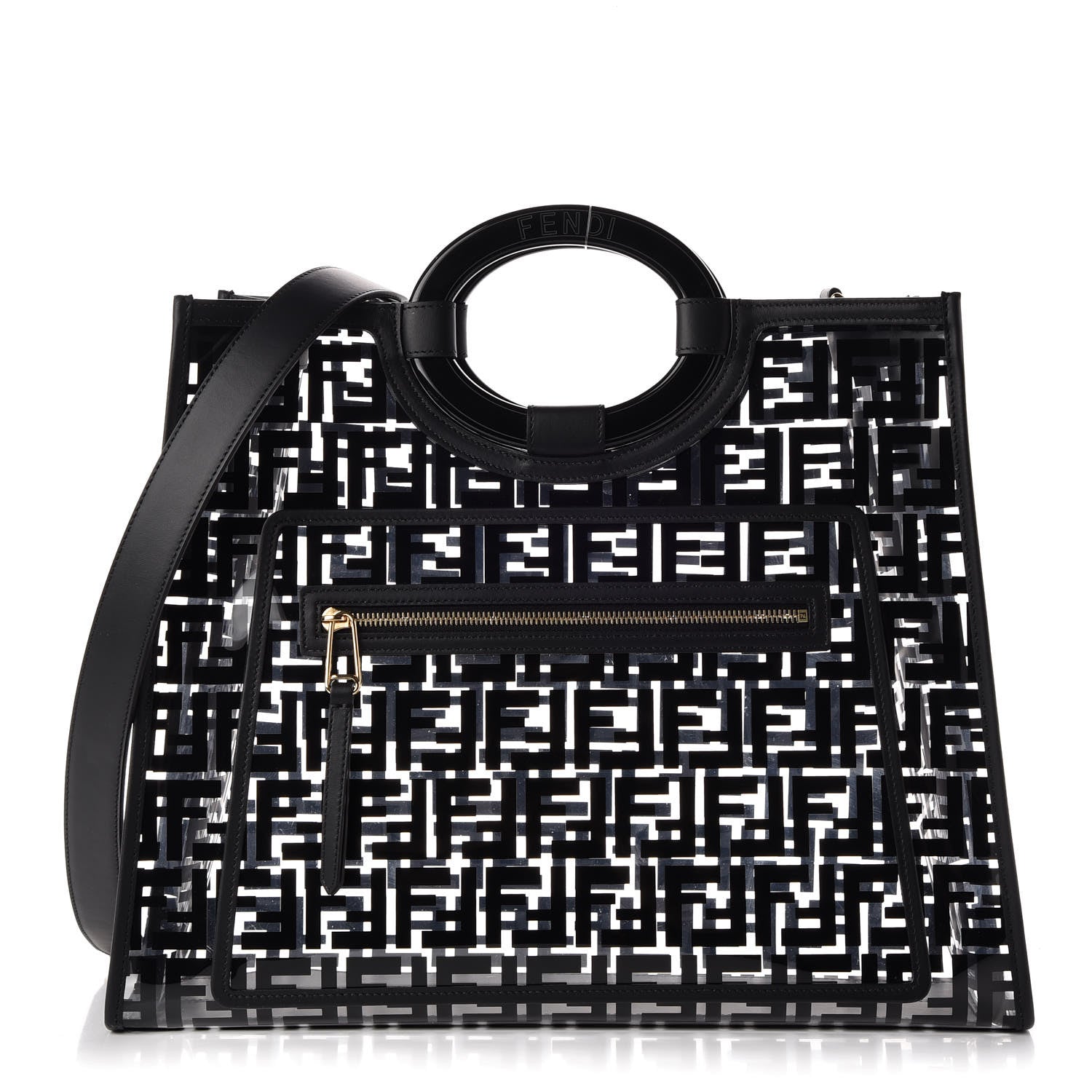 Fendi TPU FF Vitello Century Plexiglass Medium Runaway Shopper Tote Black 1 of 8