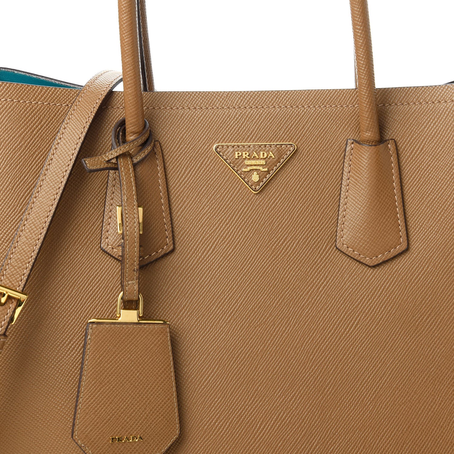 Prada Saffiano Cuir Medium Double Bag Cannella Turquoise 9 of 9