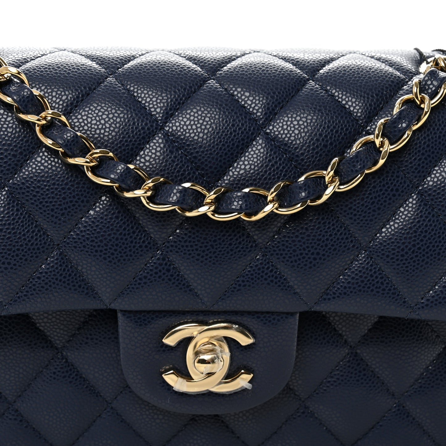 Caviar Quilted Small Double Flap Dark Navy
