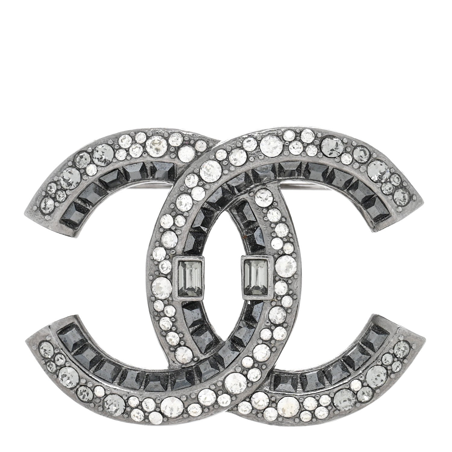 Chanel Ruthenium Crystal CC Brooch Dark Grey 1 of 4