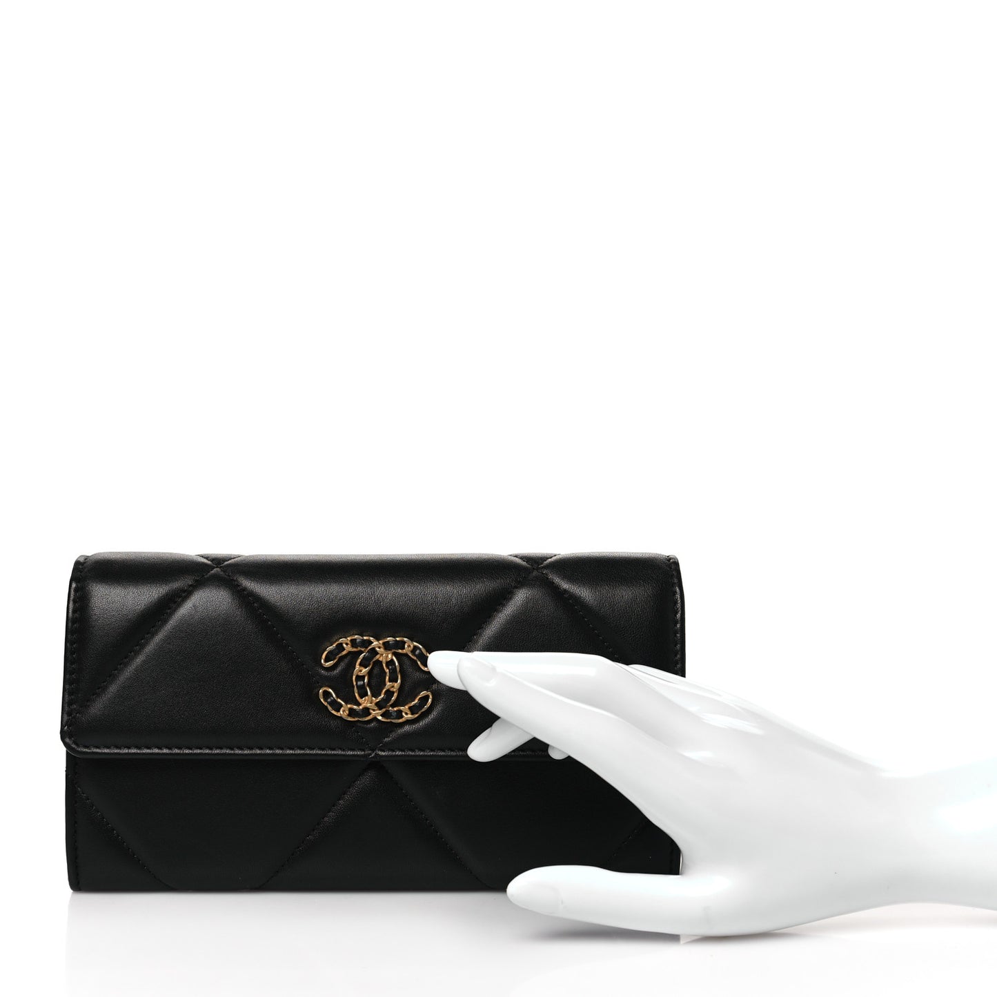 Lambskin Quilted Chanel 19 Flap Wallet Black