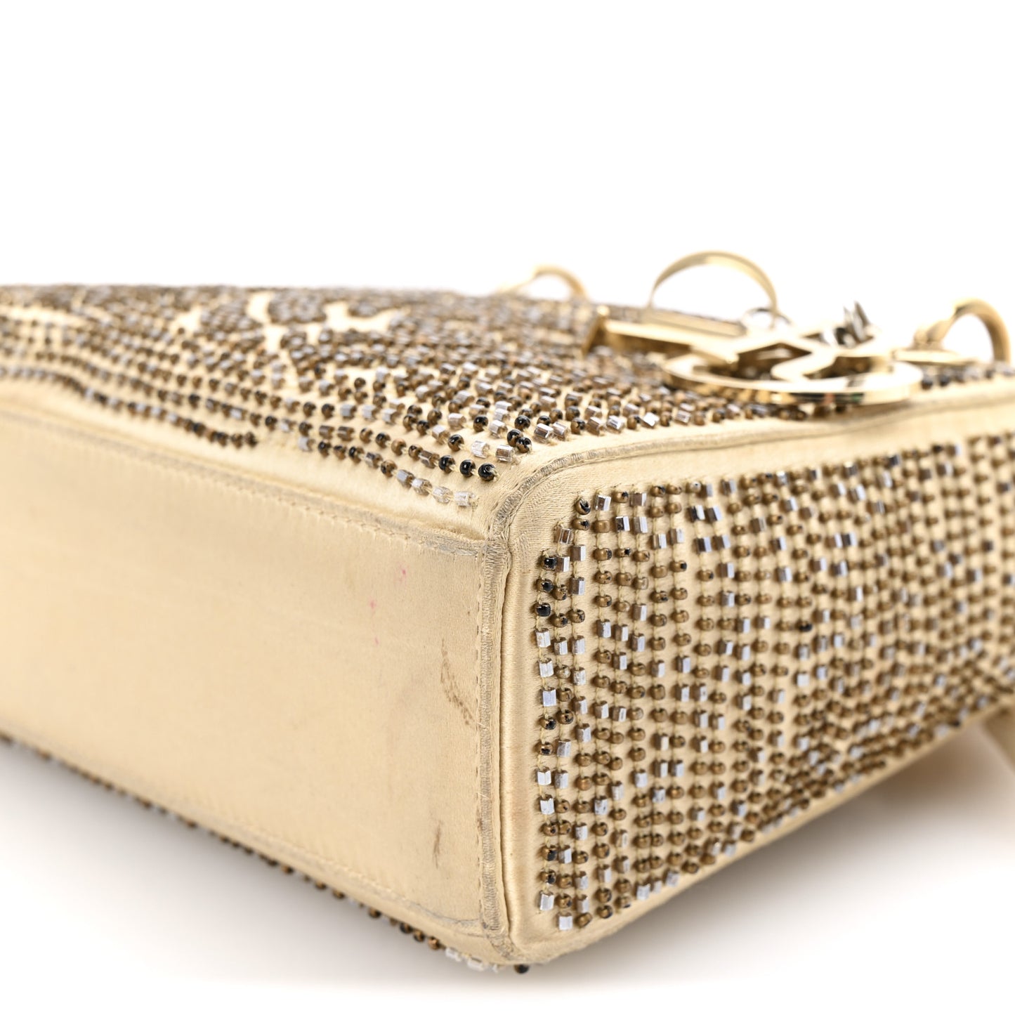 Satin Beaded Mini Lady Dior Gold