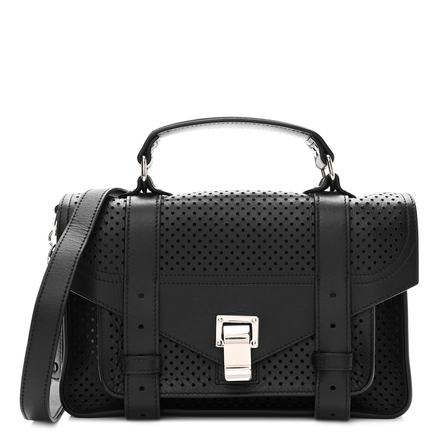 Proenza Schouler Lambskin Perforated Tiny PS1 Satchel Black 2 of 10