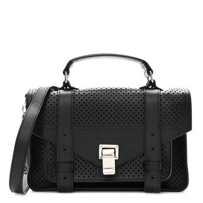 Proenza Schouler Lambskin Perforated Tiny PS1 Satchel Black 2 of 10