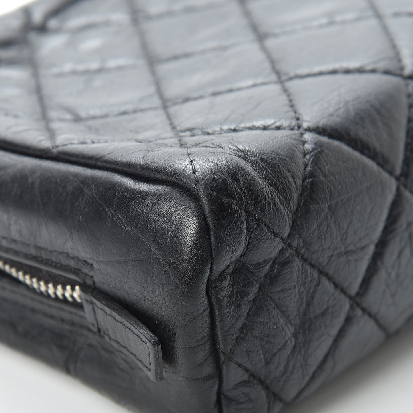 Distressed Calfskin Cambon Cosmetic Case Black