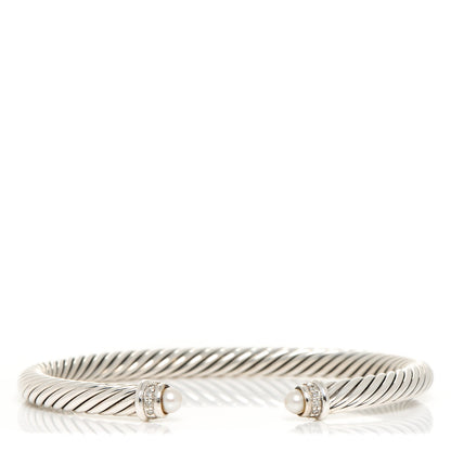 David Yurman Sterling Silver Diamond Pearl 5mm Cable Classics Bracelet 4 of 5