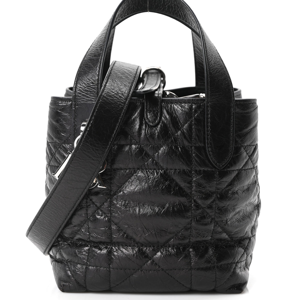 Christian Dior Crinkled Calfskin Macrocannage Small Toujours Vertical Tote Black 8 of 10