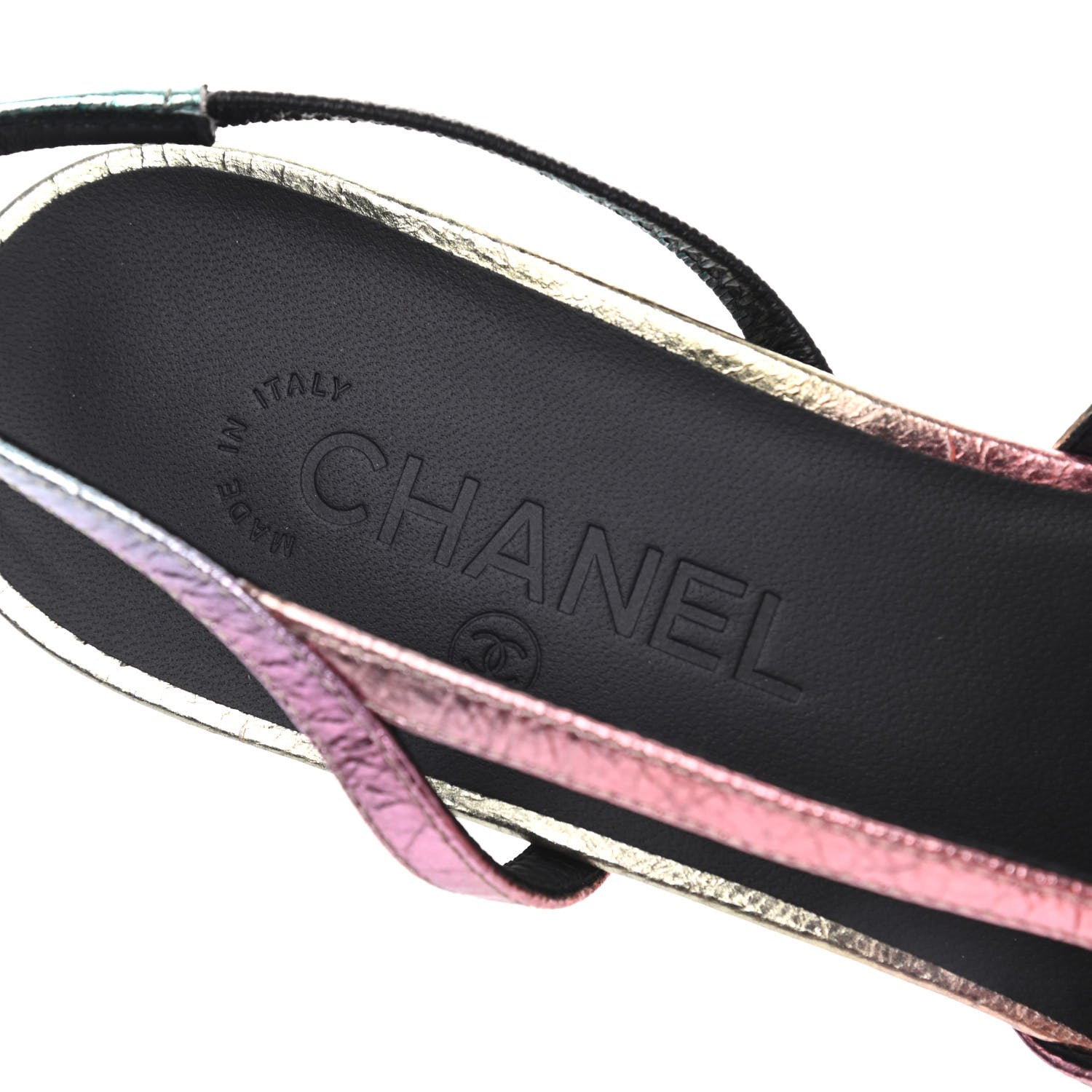 Chanel Laminated Calfskin Grosgrain Cap Toe CC Slingback Flats 40 Multicolor Black 6 of 11