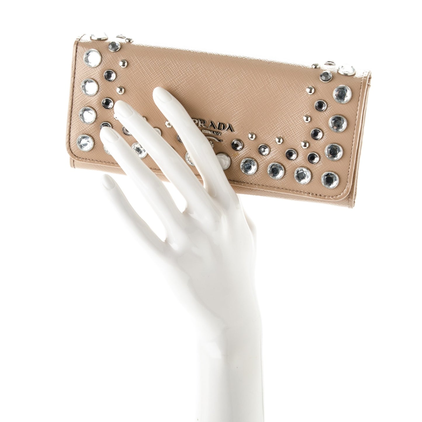 Saffiano Vernice Crystal Studded Flap Wallet Cammeo