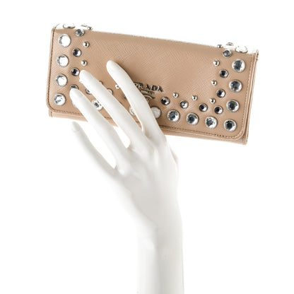 Prada Saffiano Vernice Crystal Studded Flap Wallet Cammeo 2 of 10