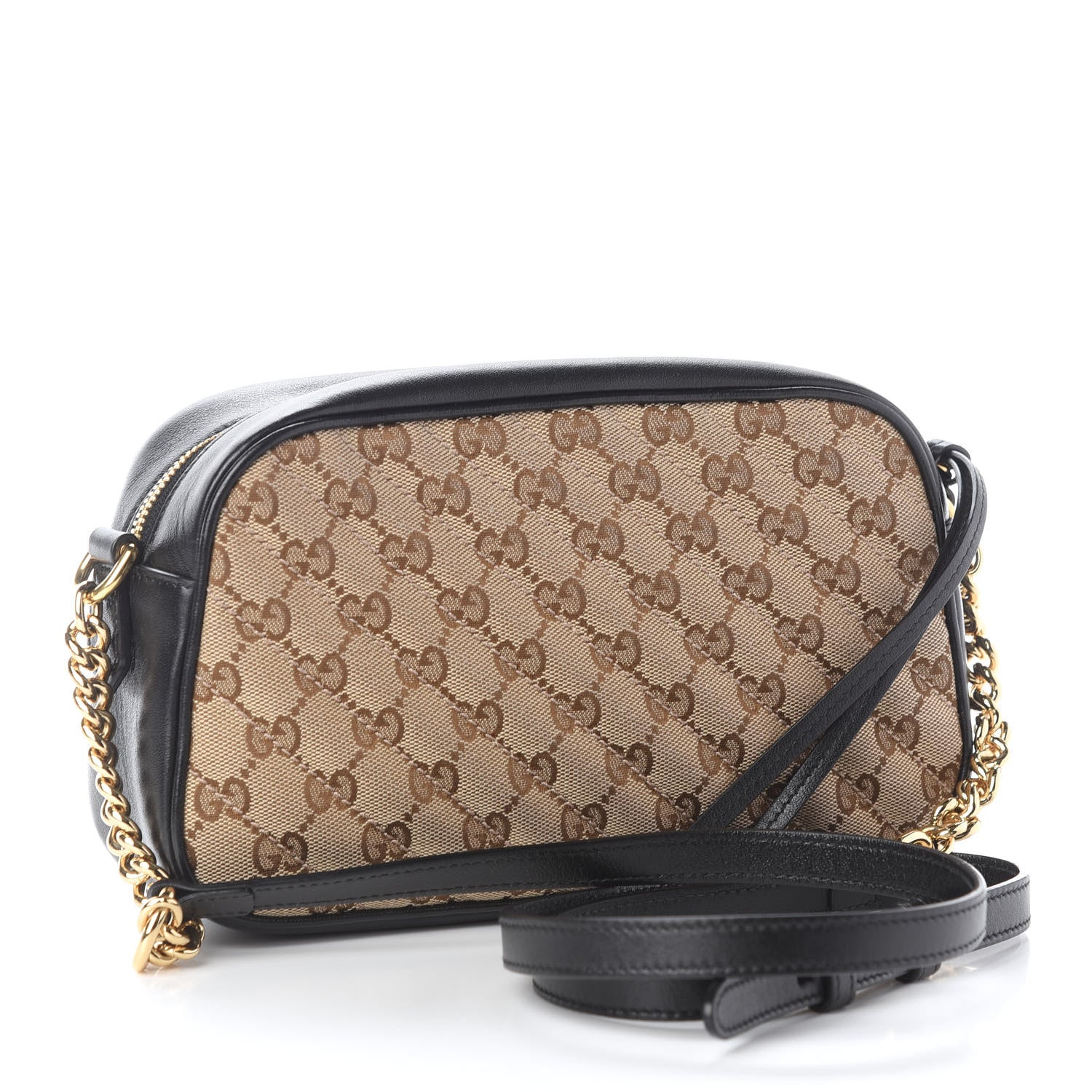 Gucci Monogram Matelasse Diagonal Small GG Marmont Chain Shoulder Bag Beige Black 3 of 9
