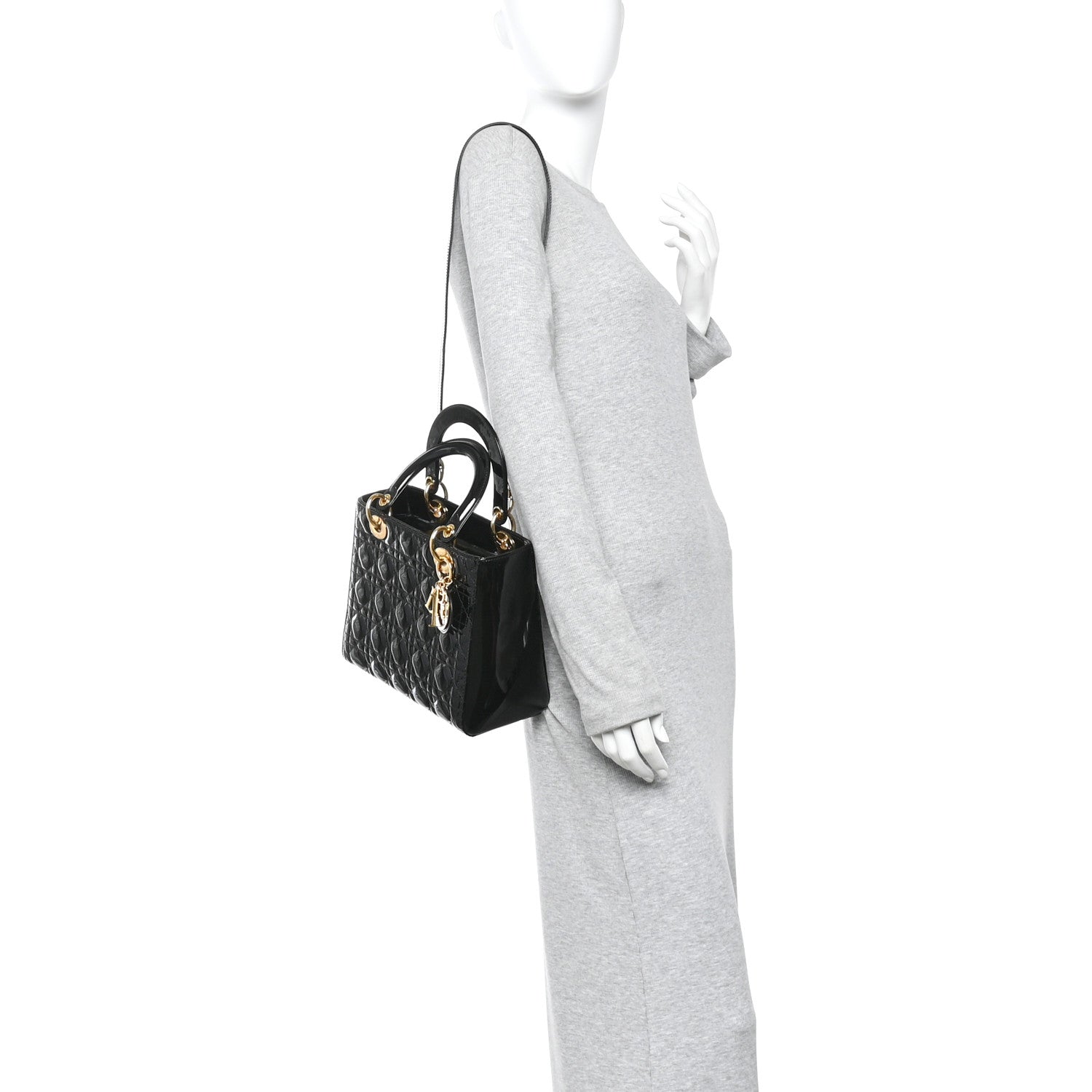 Christian Dior Patent Cannage Medium Lady Dior Black 1863632