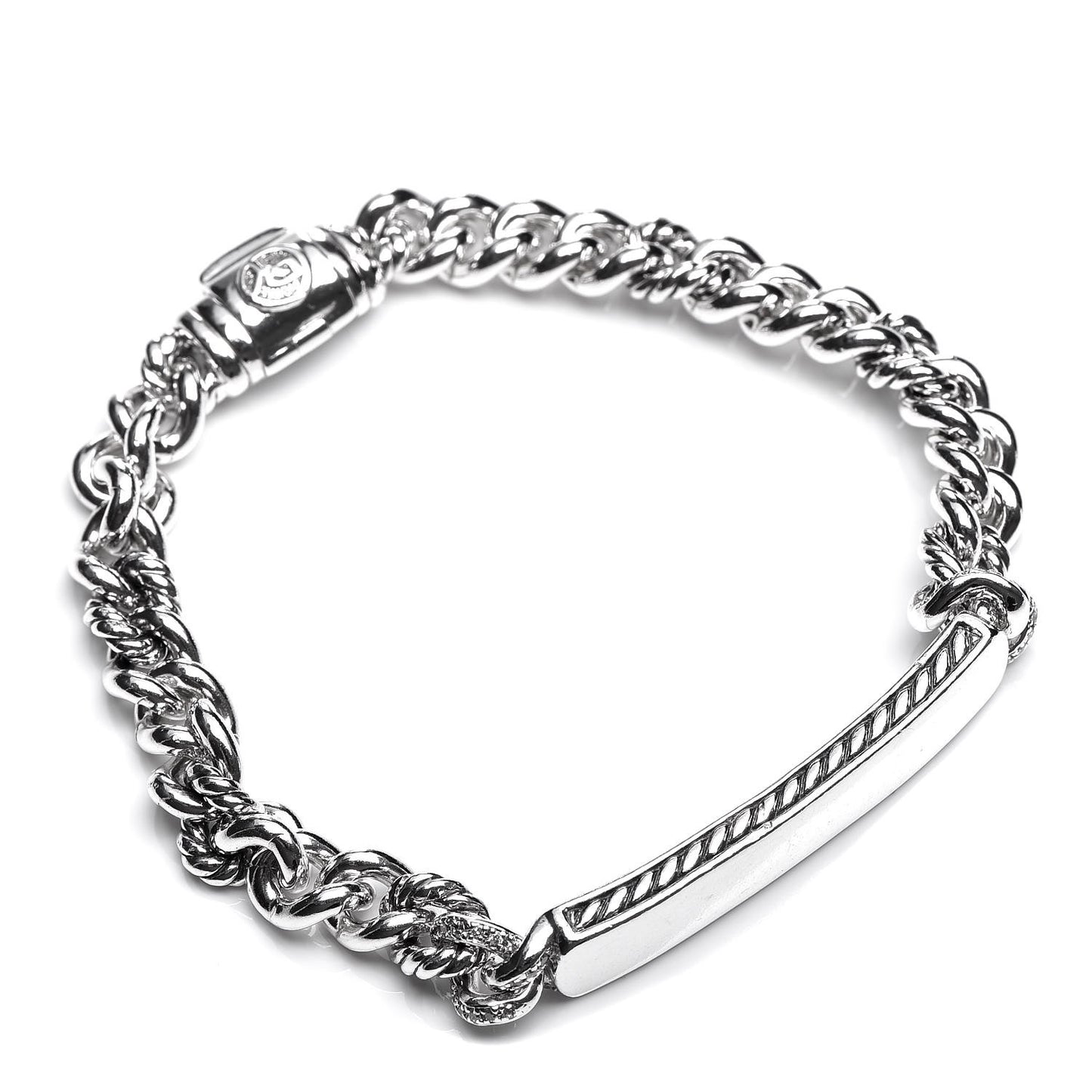 Sterling Silver Diamond 7mm Petite Pave Curb Link ID Bracelet