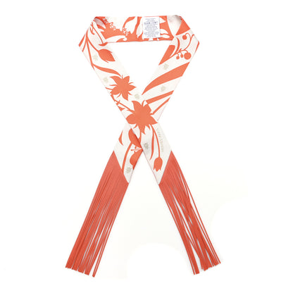 Hermes Silk Calfskin Bouquet Final Fringed Twilly Orange Gris Perle Vermillion 1 of 3