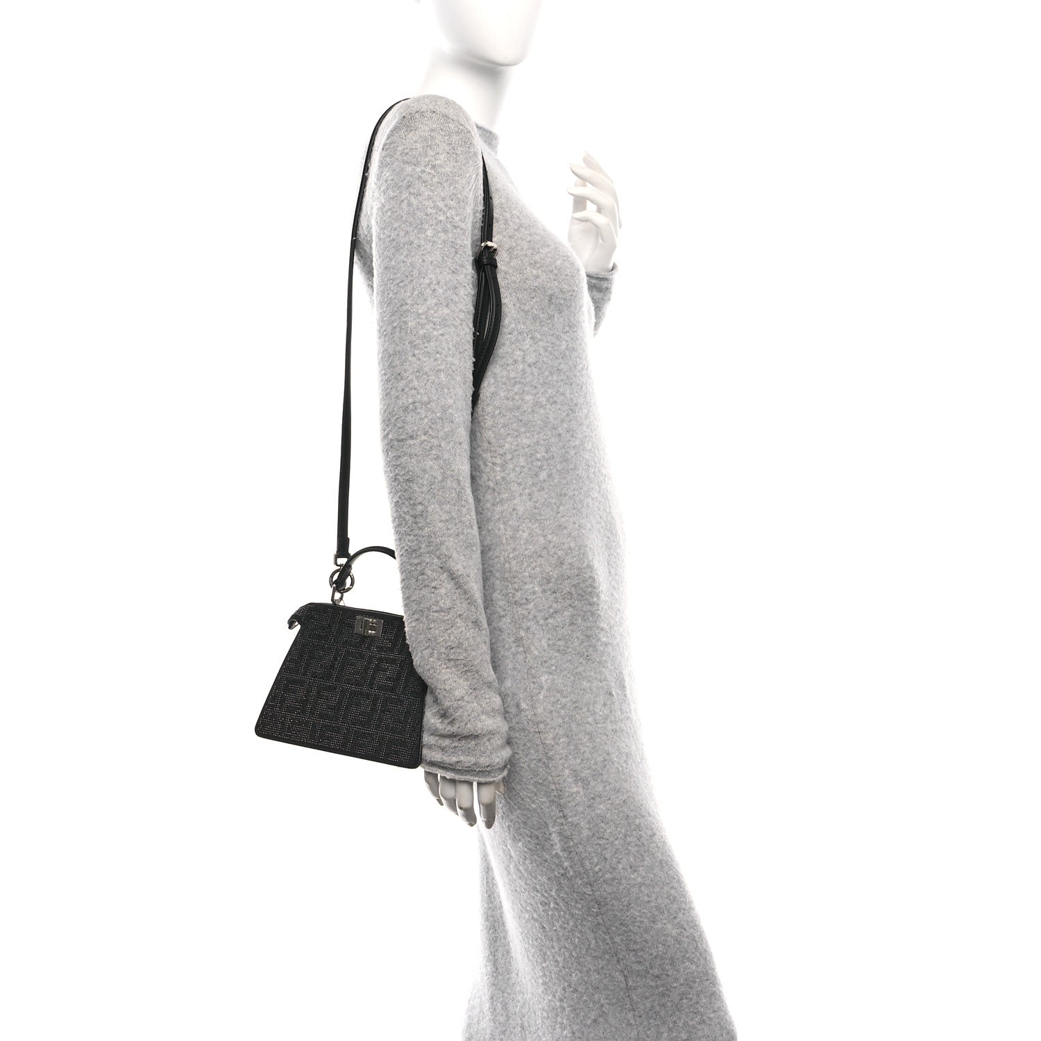 Fendi Crystal Shiny Nappa FF Petite Peekaboo I SEE U Satchel Black 2 of 9