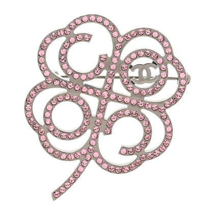 Chanel Metal Strass Clover CC Brooch Pink Ruthenium 1 of 4