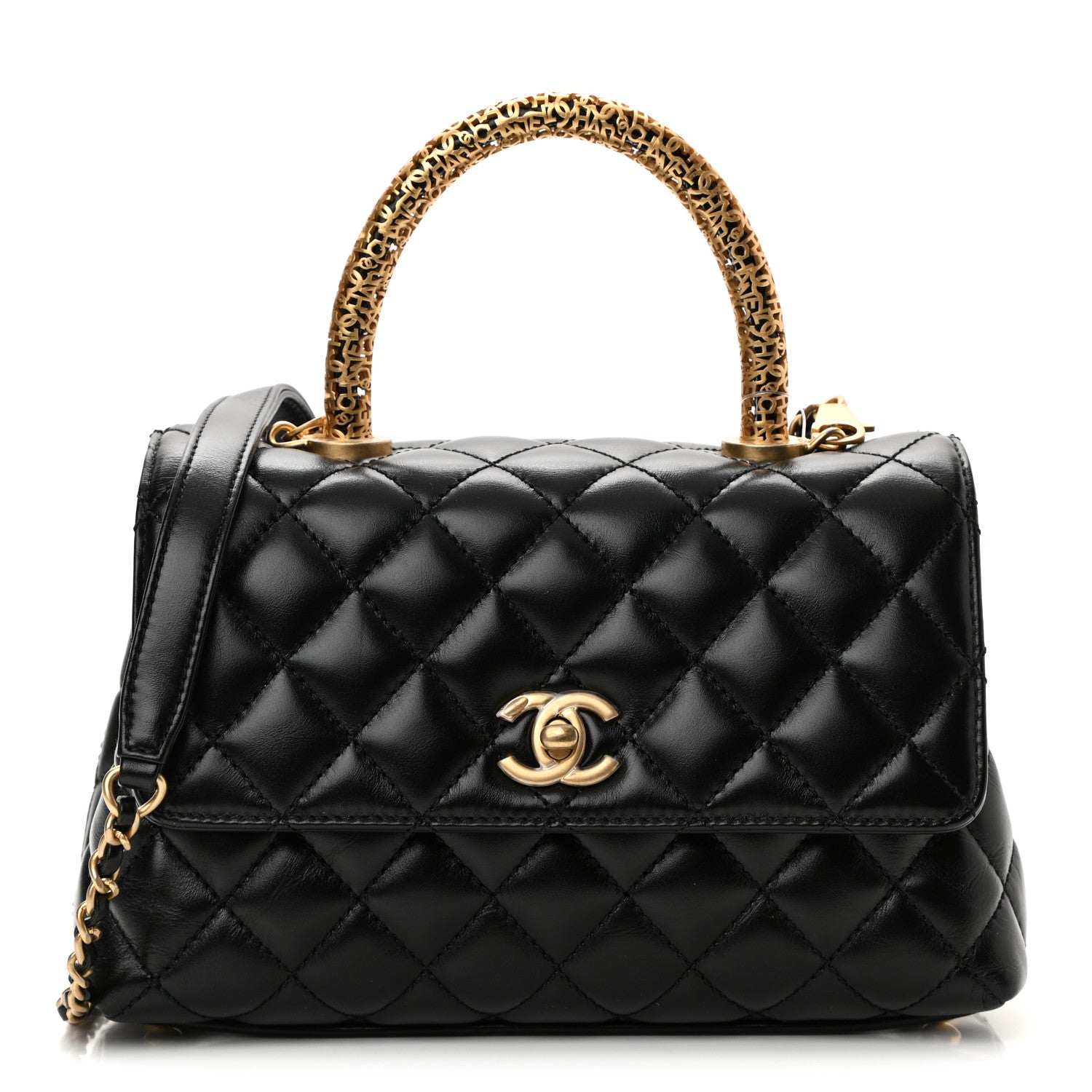 Chanel Calfskin Quilted Mini Logo Coco Handle Flap Black 1 of 11