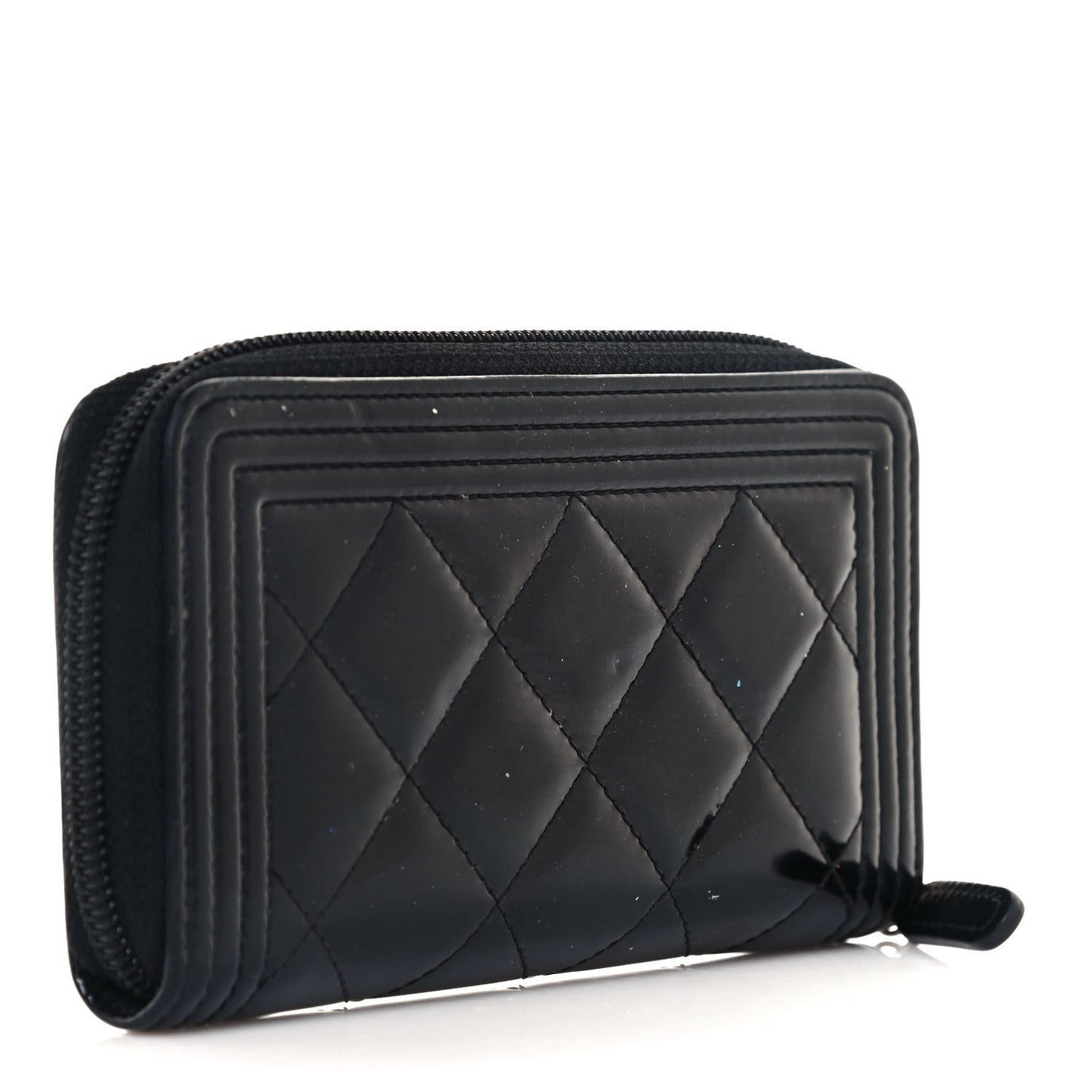 Patent Quilted Small Boy Zip Around Wallet Black