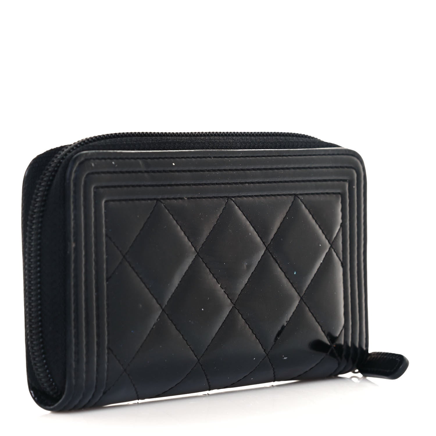 Chanel Patent Quilted Small Boy Zip Around Wallet Black 3 of 12