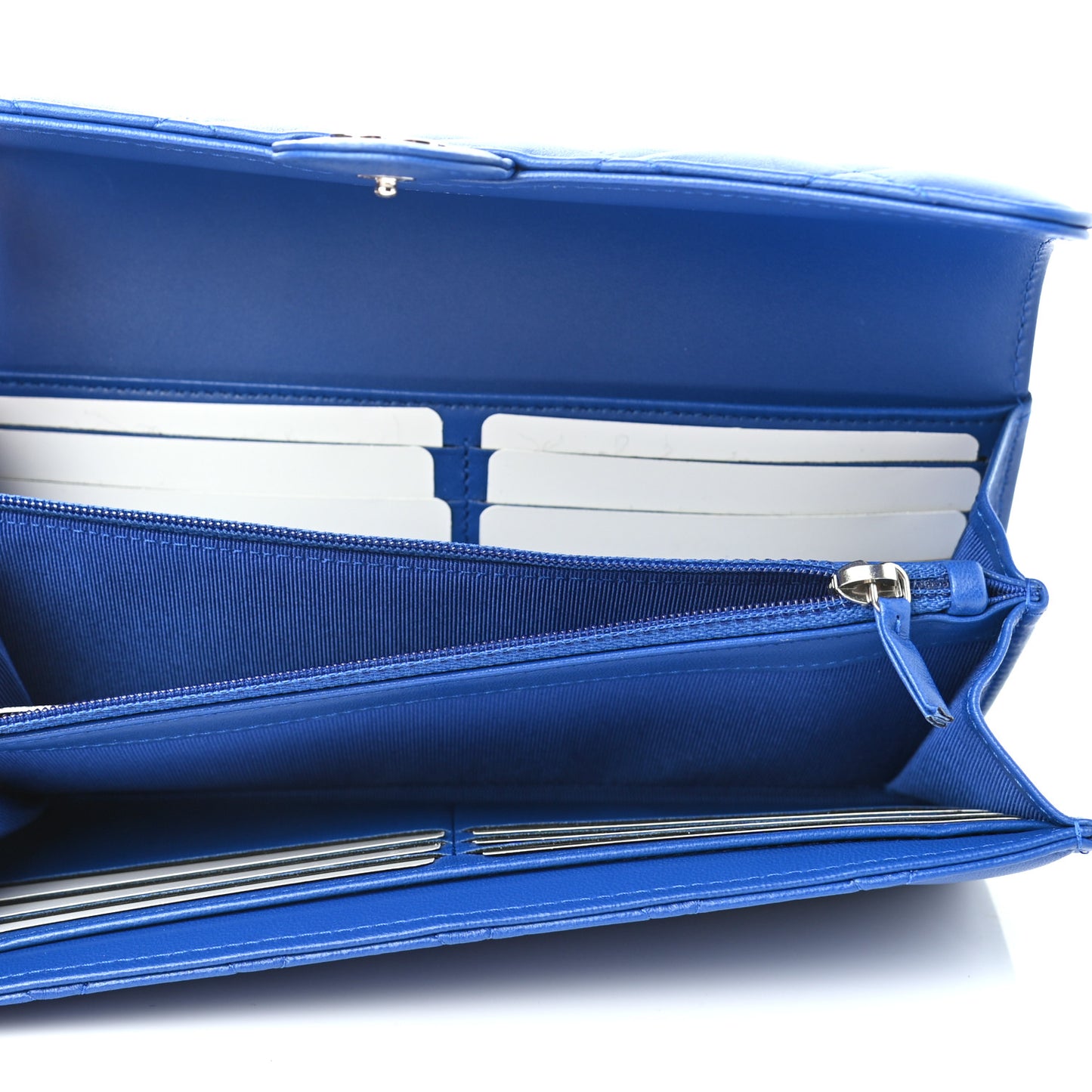 Lambskin Quilted Large Gusset Flap Wallet Royal Blue