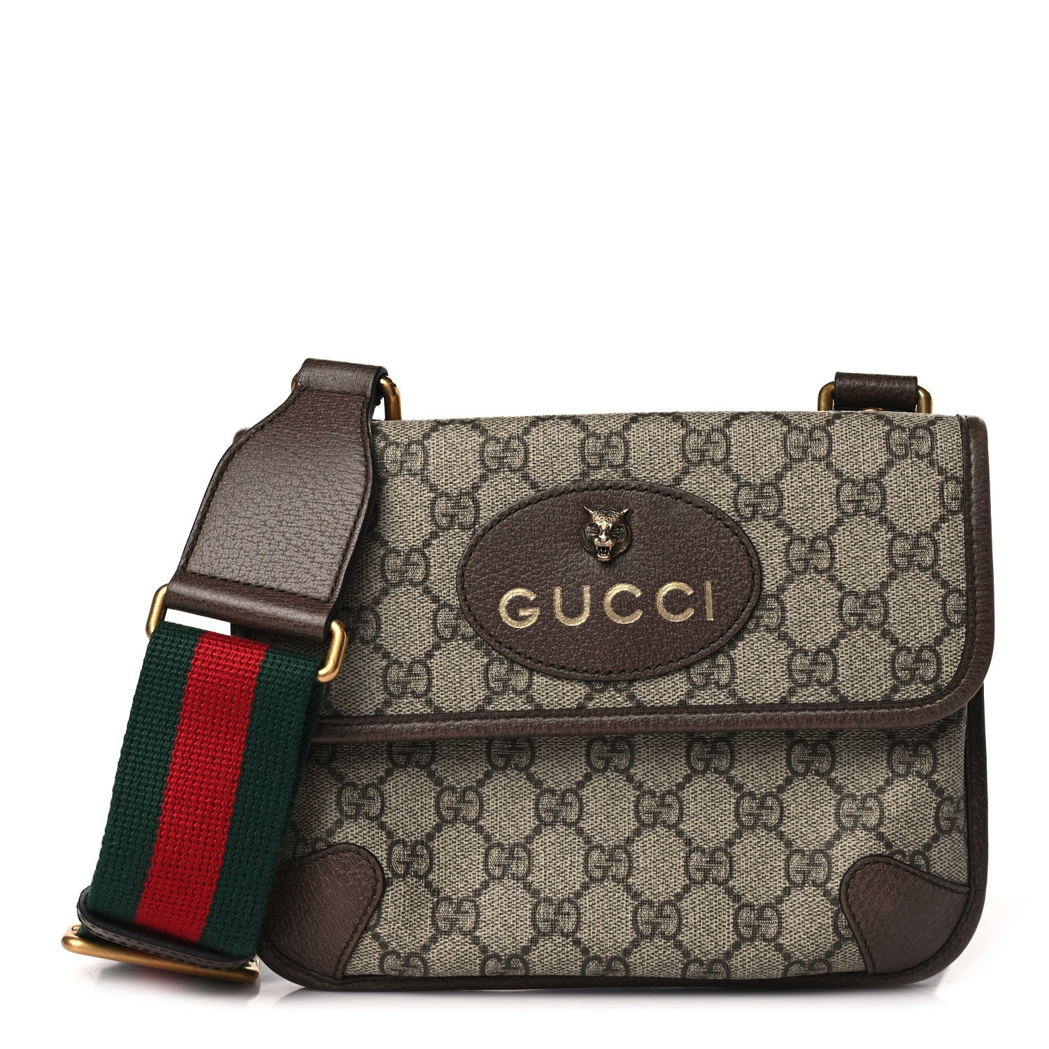 Gucci GG Supreme Monogram Web Small Neo Vintage Double Flap Messenger Bag Beige New Acero 1 of 9