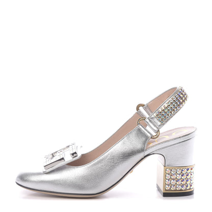 Gucci Metallic Nappa Crystal Square G Madelyn Slingbacks 36 Silver 1 of 10