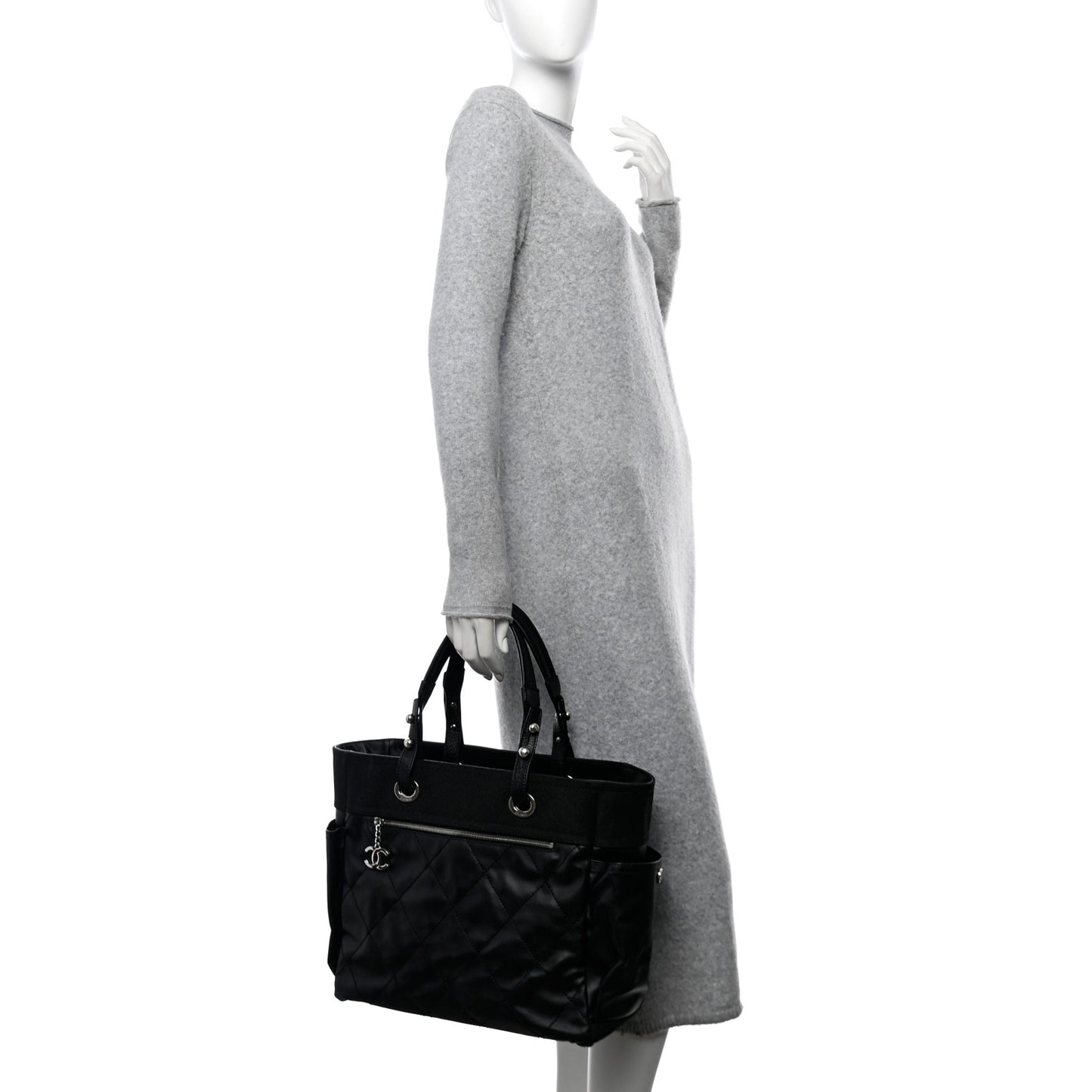 Coated Canvas Quilted Large Paris Biarritz Tote Black