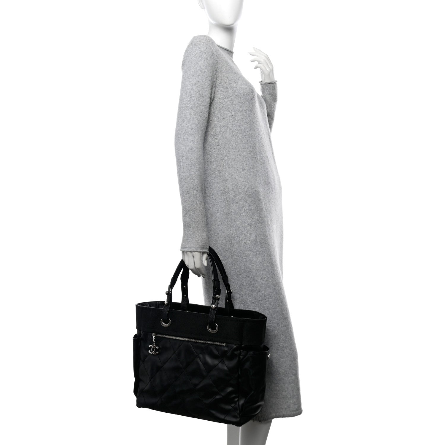 Chanel Coated Canvas Quilted Large Paris Biarritz Tote Black 2 of 12
