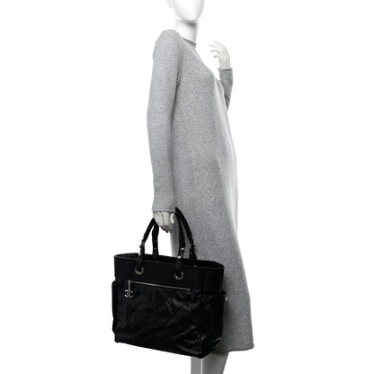 Chanel Coated Canvas Quilted Large Paris Biarritz Tote Black 2 of 12