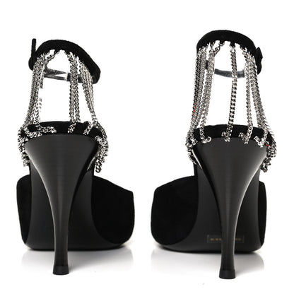 Saint Laurent Suede Chain Trim Pumps 37.5 Black 6 of 12