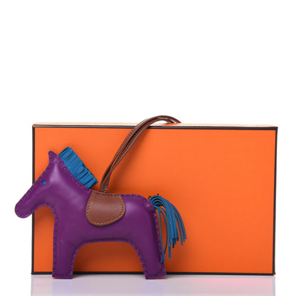 Hermes Milo Lambskin Grigri Rodeo Horse Bag Charm MM Anemone Bleu Izmir Fauve 4 of 4