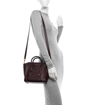 Celine Satin Calfskin Nano Double Stitching Luggage Burgundy Pink 2 of 11